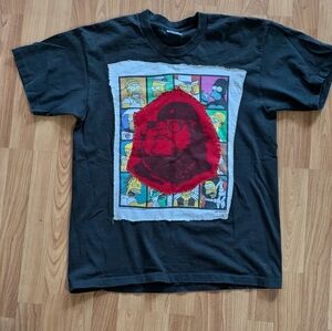 Simpsons x Family Guy hand stitched/ upcycled black T-shirt. Size Large.
